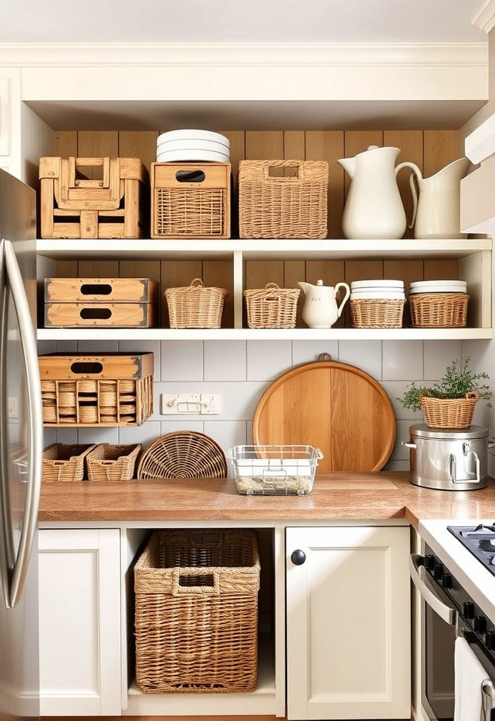 Transform Your Space: 21 English Cottage Kitchen Design Tips You Can't Afford to Miss! - 19. Use Charming Storage Solutions