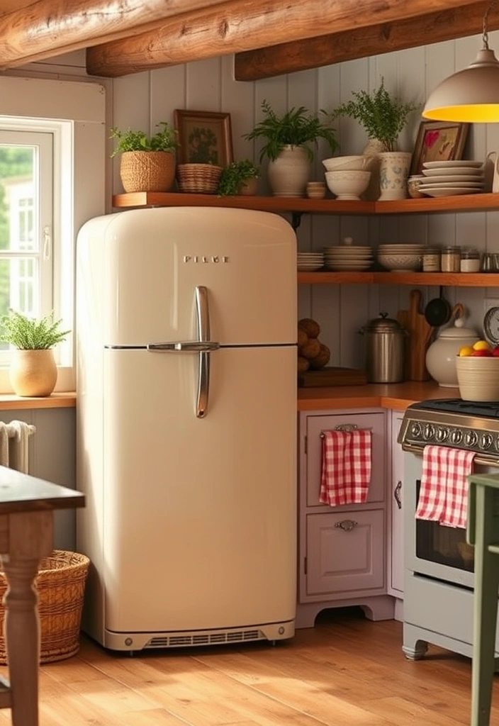 Transform Your Space: 21 English Cottage Kitchen Design Tips You Can't Afford to Miss! - 17. Incorporate a Vintage Refrigerator