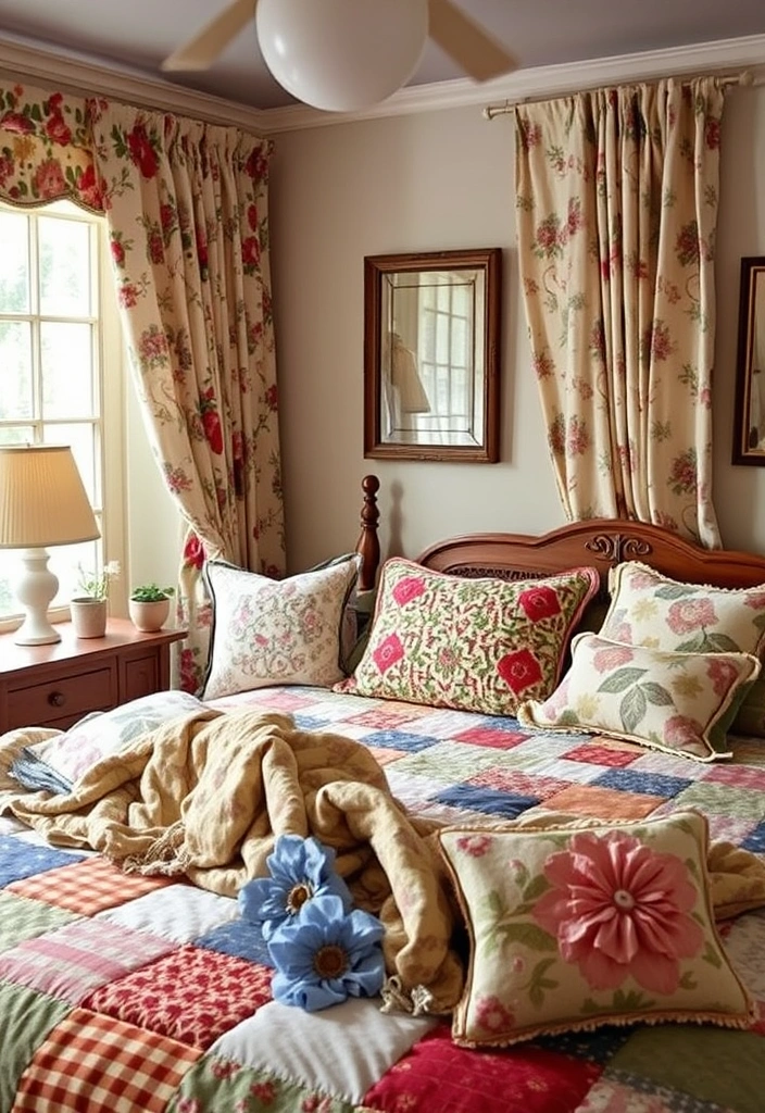 21 Enchanting English Cottage Bedroom Ideas to Transform Your Space! - 17. Incorporate Vintage Textiles