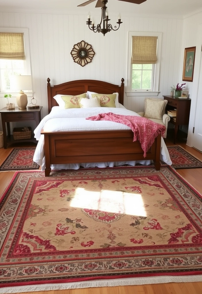 21 Enchanting English Cottage Bedroom Ideas to Transform Your Space! - 16. Define Spaces with Area Rugs
