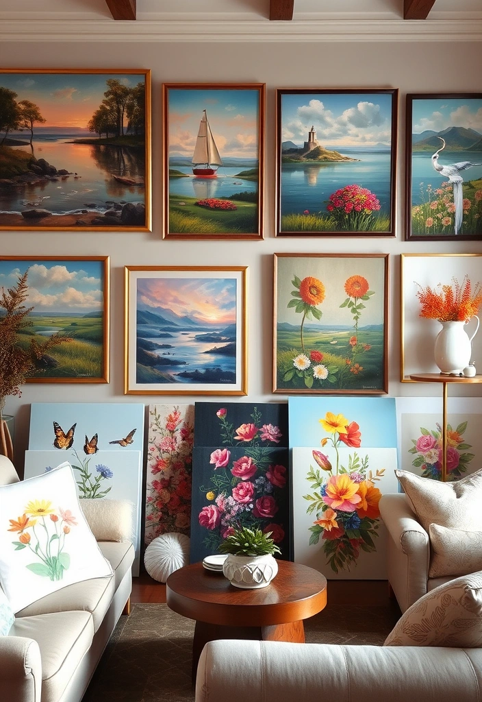 21 English Cottage Living Room Ideas That’ll Make You Feel Right at Home! - 17. Artistic Touches with Paintings